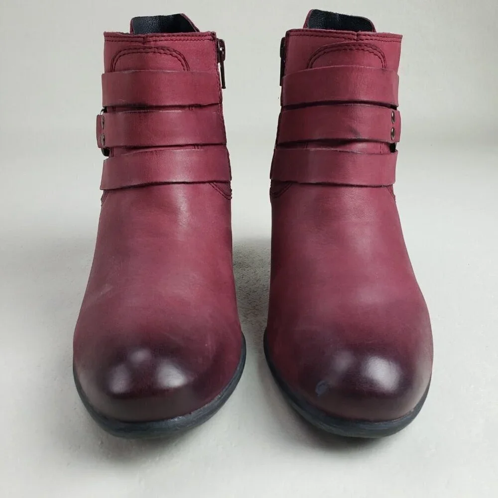 Josef Seibel Britney Moto Boot Womens 8-8.5 39 Red Leather Side Zip Heeled Ankle